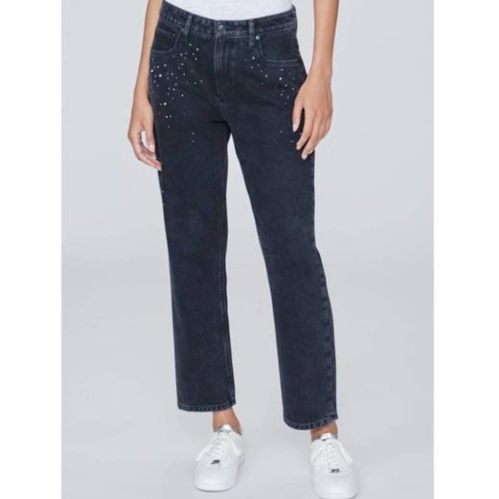 Paige Black Quartz Noella Straight Leg Boyfriend Jeans Women's 32 Stretch Denim
